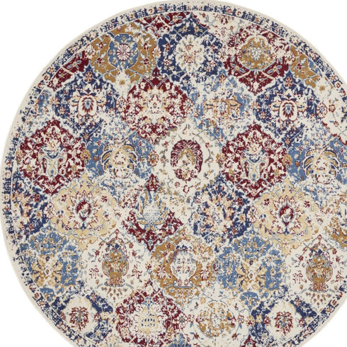 4' X 6' Navy Blue Damask Power Loom Distressed Area Rug